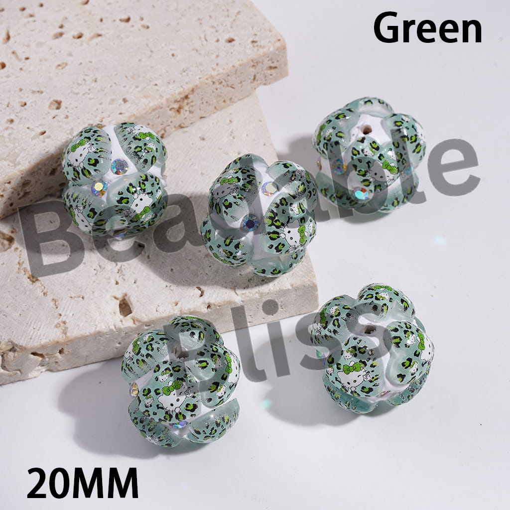 Clay Beads Hearts with Cute Cat Character in Various Style, AB Rhinestones, Multi-Color, 20MM