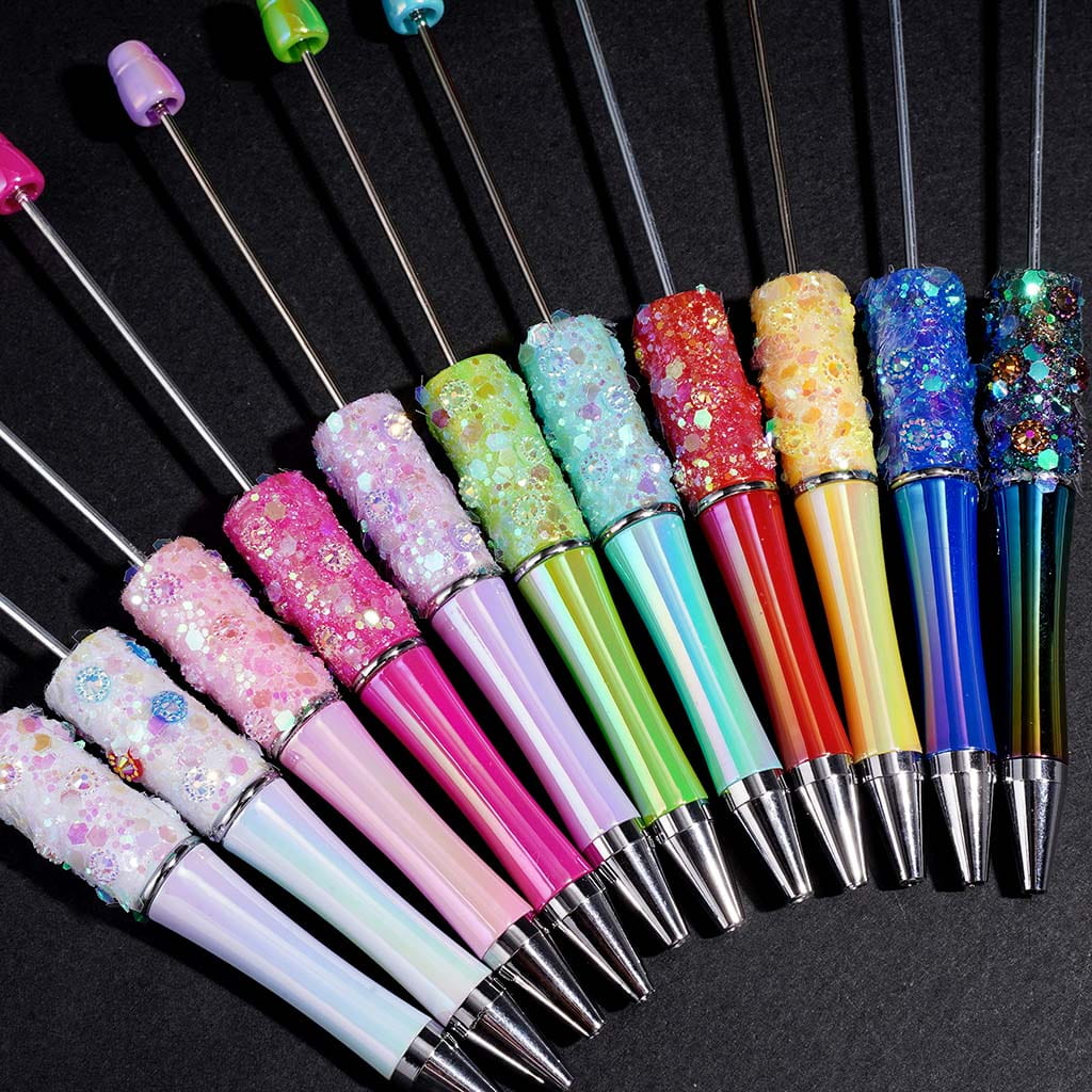 UV Coated Beadable Pens with Shiny Sequin and Cone Shaped Hat Decoration, Multi-Color