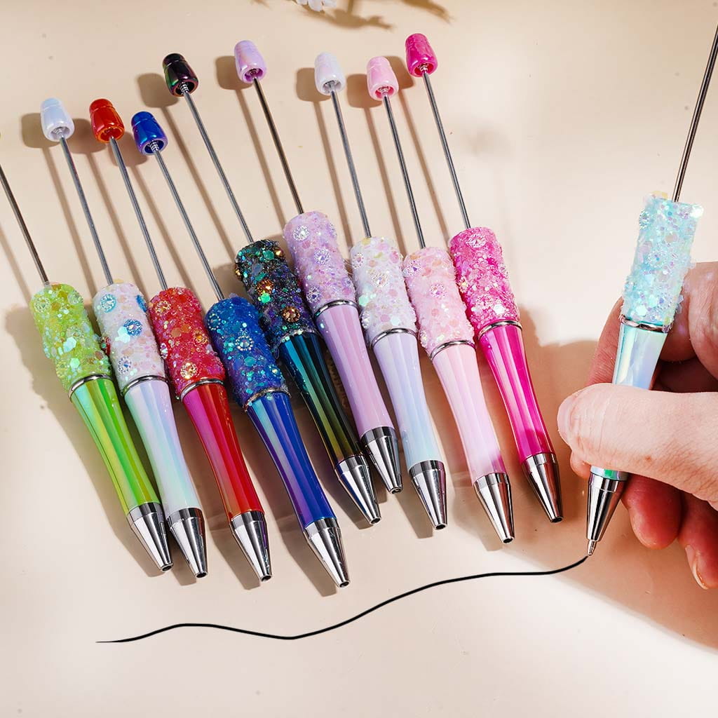 UV Coated Beadable Pens with Shiny Sequin and Cone Shaped Hat Decoration, Multi-Color