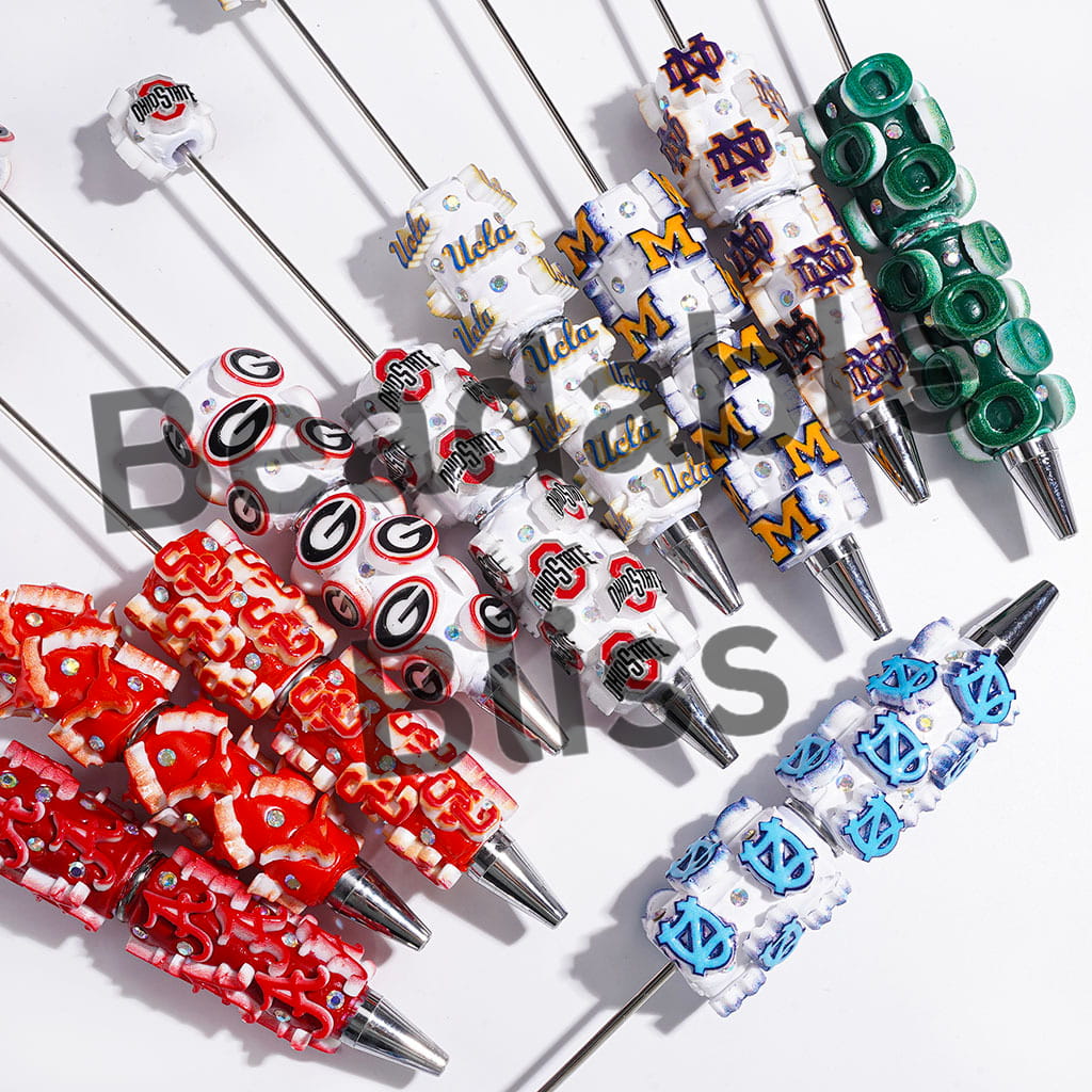 Beadable Clay Pens with American College Football Team Series, AB Rhinestones