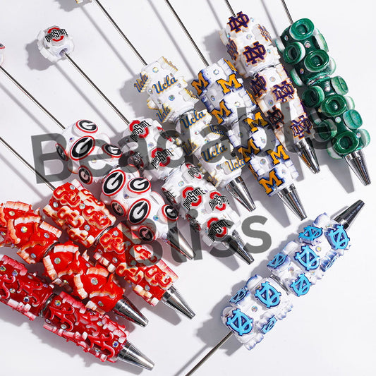 Beadable Clay Pens with American College Football Team Series, AB Rhinestones