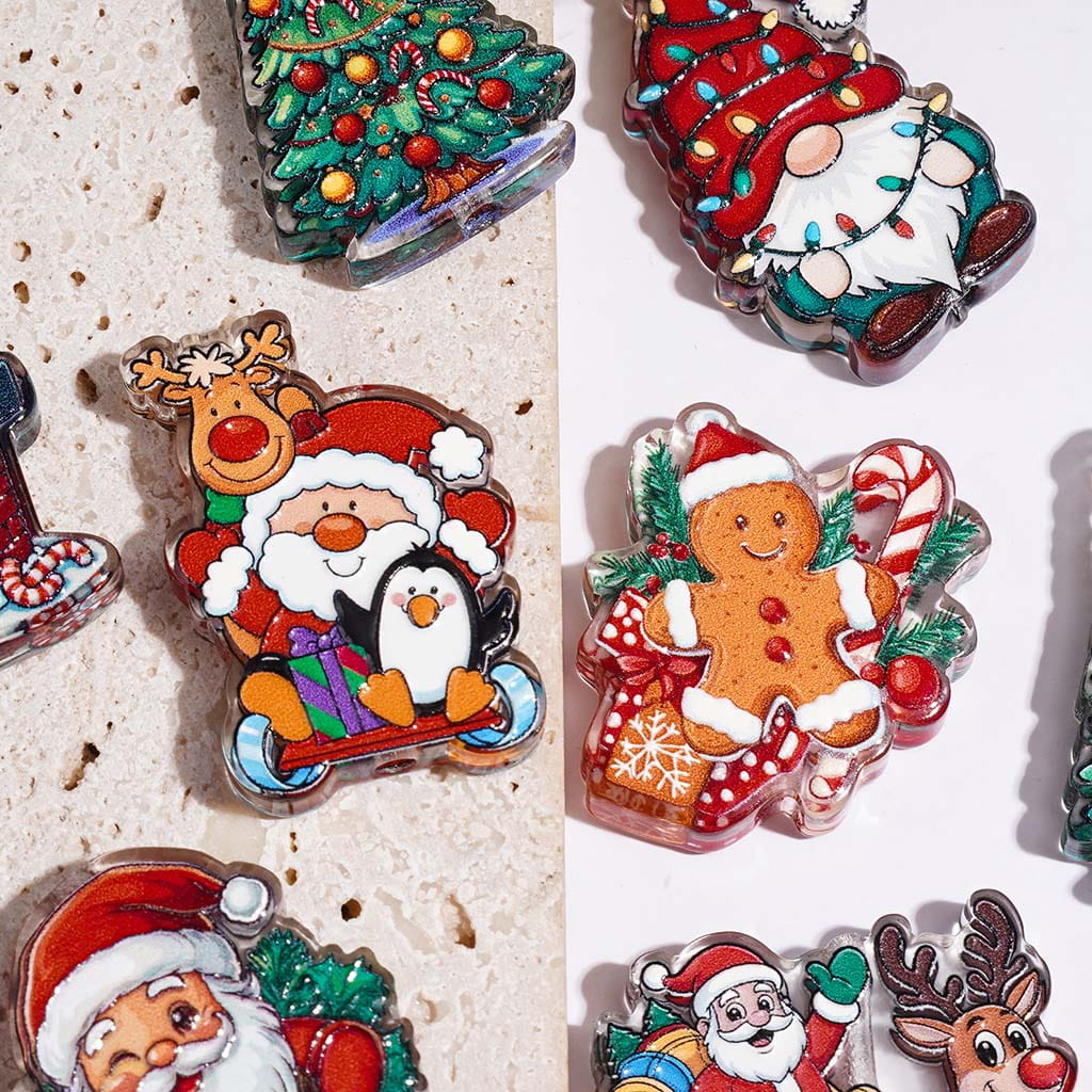 Acrylic Beads Christmas Series Santa Claus Gingerbread Man Tree Reindeer Elves, Semi-Clear, Random Mix