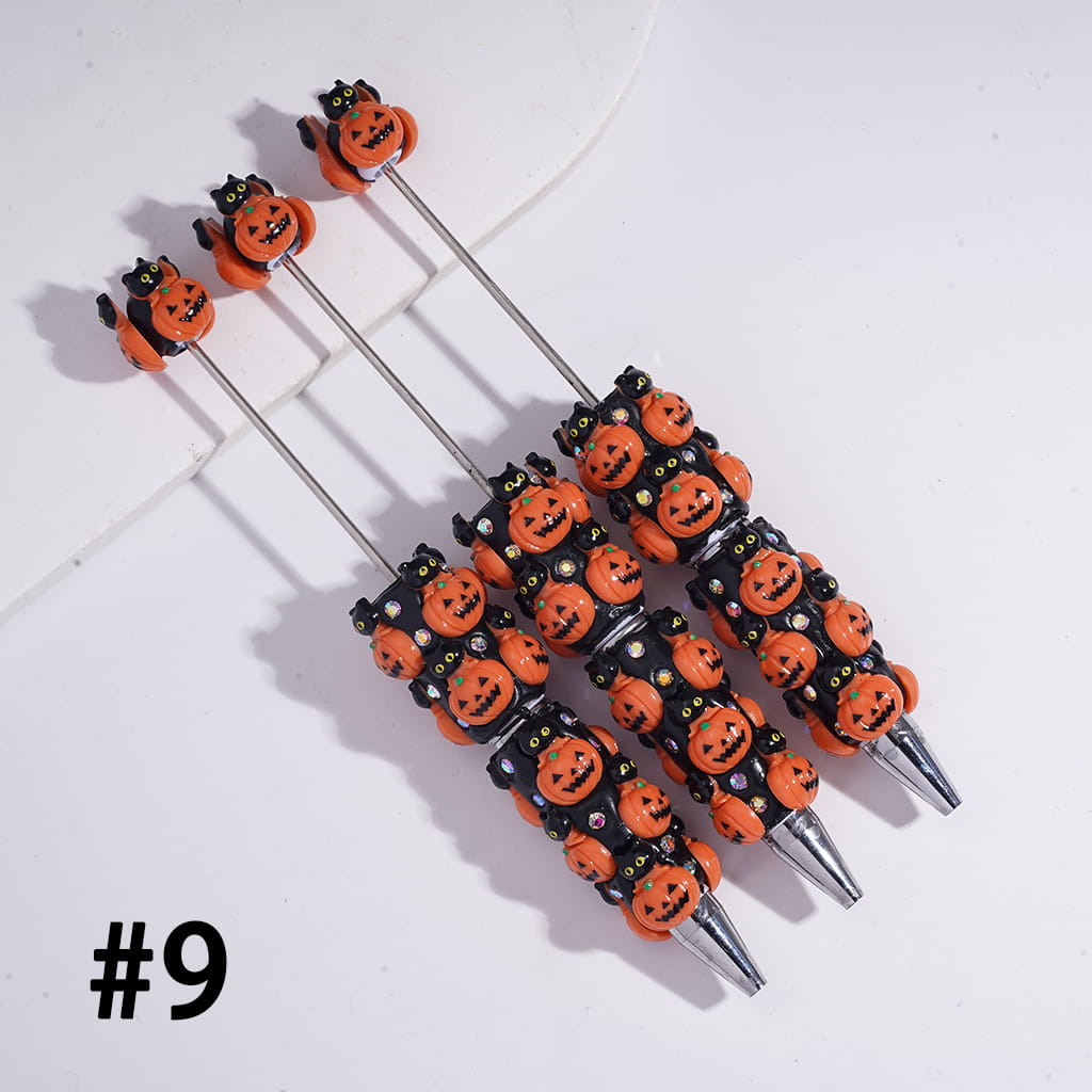 Beadable Clay Pens with Halloween Series Ornament in Various Style and AB Rhinestones
