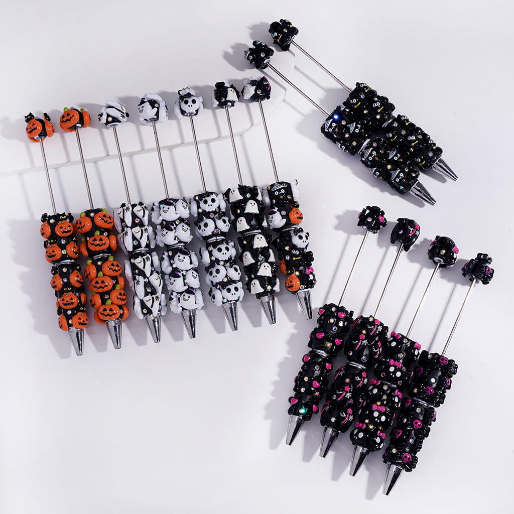 Beadable Clay Pens with Halloween Series Ornament in Various Style and AB Rhinestones