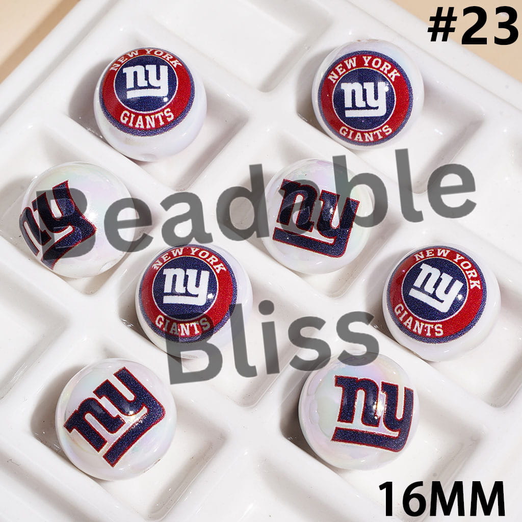UV Coated USA American Football Teams Round Acrylic Beads (16MM)