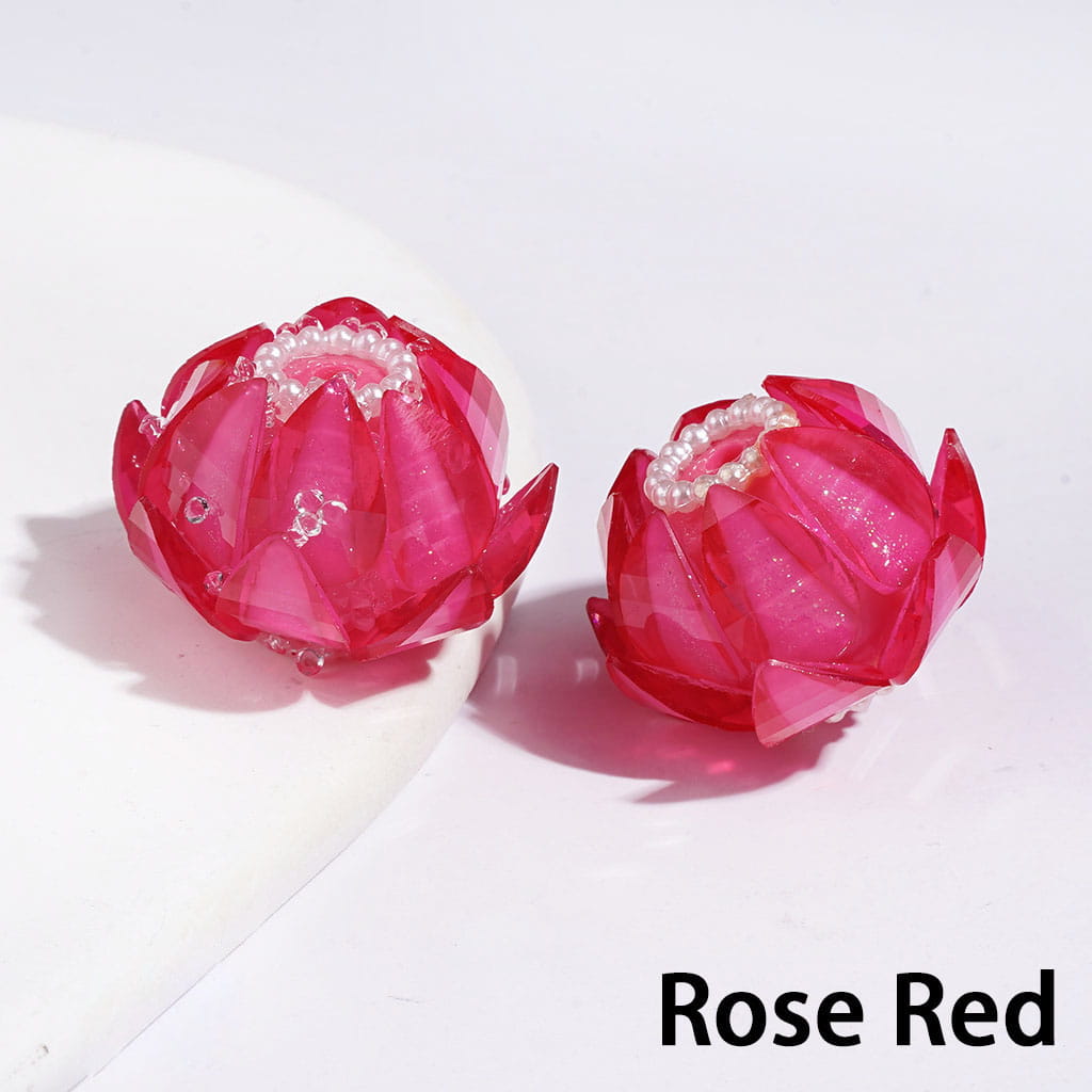 Handmade Blooming Lotus Flower Sugar Acrylic Beads Water Drop Petals Rhinestones and White Pearl Chains, 24MM, Multi-Color