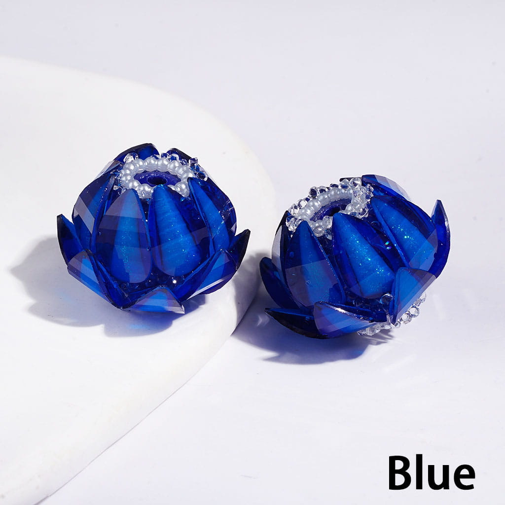 Handmade Blooming Lotus Flower Sugar Acrylic Beads Water Drop Petals Rhinestones and White Pearl Chains, 24MM, Multi-Color