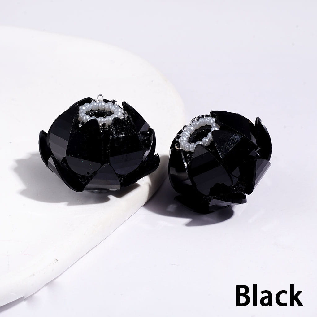 Handmade Blooming Lotus Flower Sugar Acrylic Beads Water Drop Petals Rhinestones and White Pearl Chains, 24MM, Multi-Color