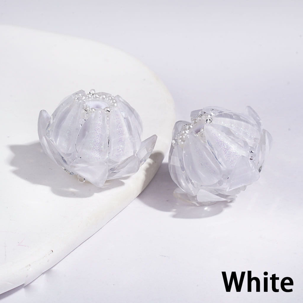 Handmade Blooming Lotus Flower Sugar Acrylic Beads Water Drop Petals Rhinestones and White Pearl Chains, 24MM, Multi-Color