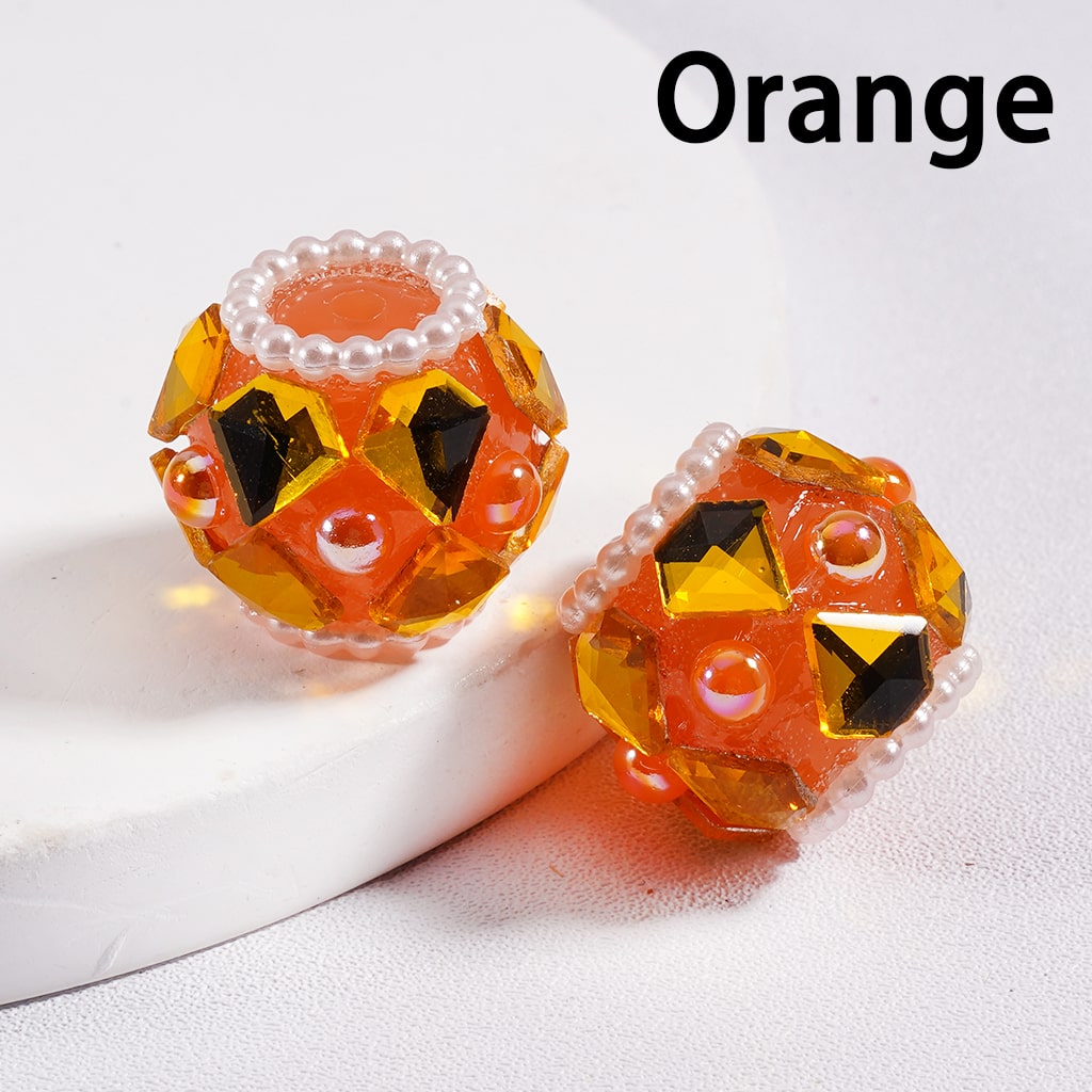 Acrylic Beads Shiny Diamond Shape Rhinestones White Pearls Loops Multi-Color 16*19MM