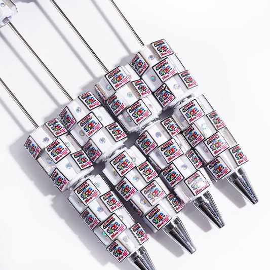 Beadable Clay Pens Square Shape Design with Bingo Game Prints, AB Rhinestones