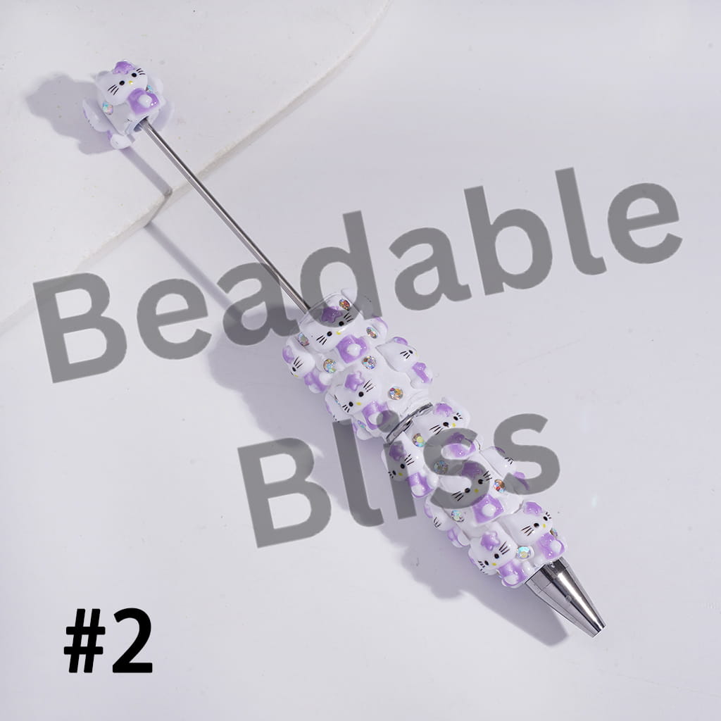 Beadable Clay Pens with Cute Cat Character Wearing Star on Head, AB Rhinestones and White Pearl, Multi-Color