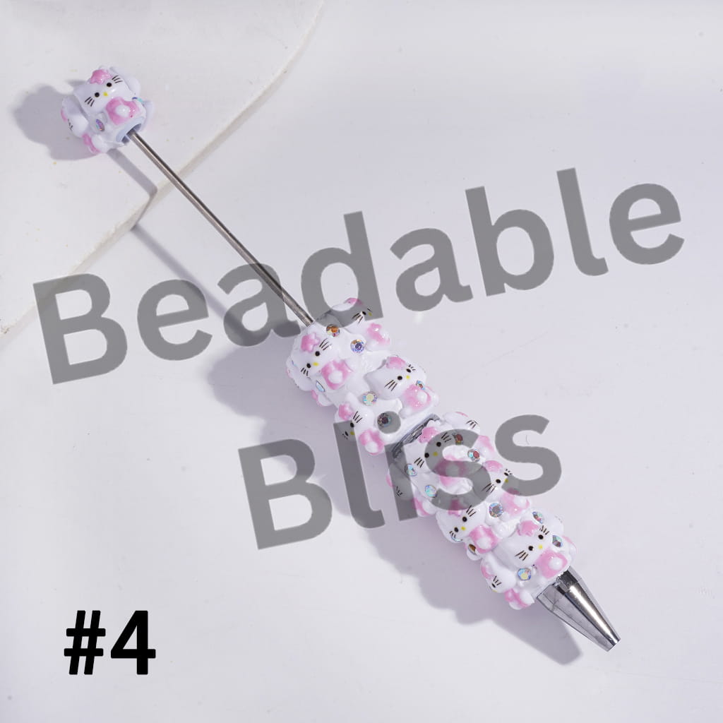 Beadable Clay Pens with Cute Cat Character Wearing Star on Head, AB Rhinestones and White Pearl, Multi-Color