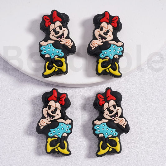 Silicone Focal Beads Cute Minni with Red Bowknot Blue Skirt