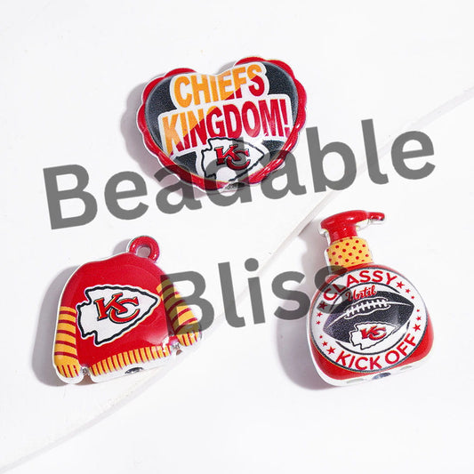 Acrylic Beads and Pendants KC Football Series, Silver Border, Random Mix