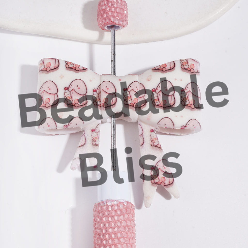 UV-Printed Focal Beads Soft Bowtie with Pink Man Exclusive Holding Drink Bottle, 53*59MM
