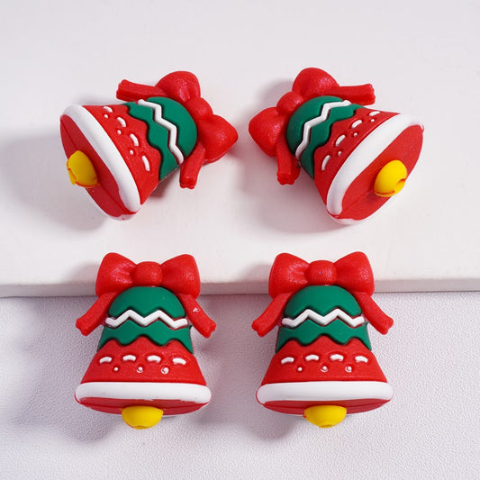 Silicone Focal Beads 3D Christmas Bell with Red Bowknot