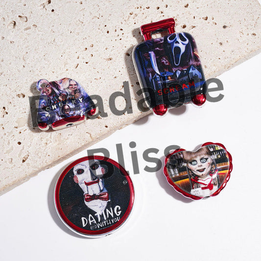 Acrylic Beads and Pendants with Horror Character, Silver Border, Random Mix