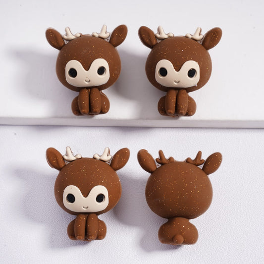 Silicone Focal Beads 3D Cute Brown Deer Elk Christmas