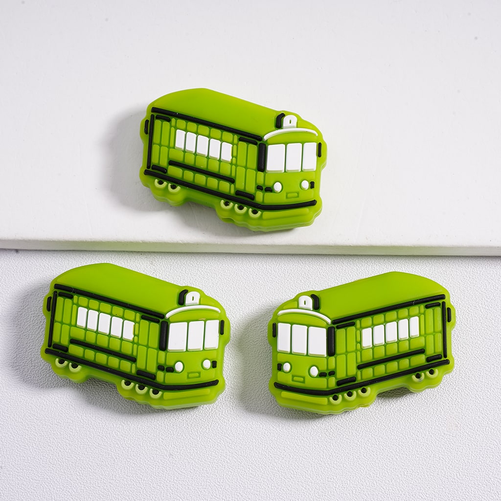 Silicone Focal Beads Mini Cute Bus Train in Solid Color
