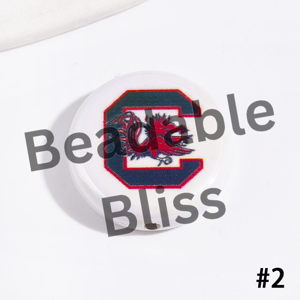 UV-Coated Acrylic Beads with American College Football Team Series, Flat Round Shape, 23MM