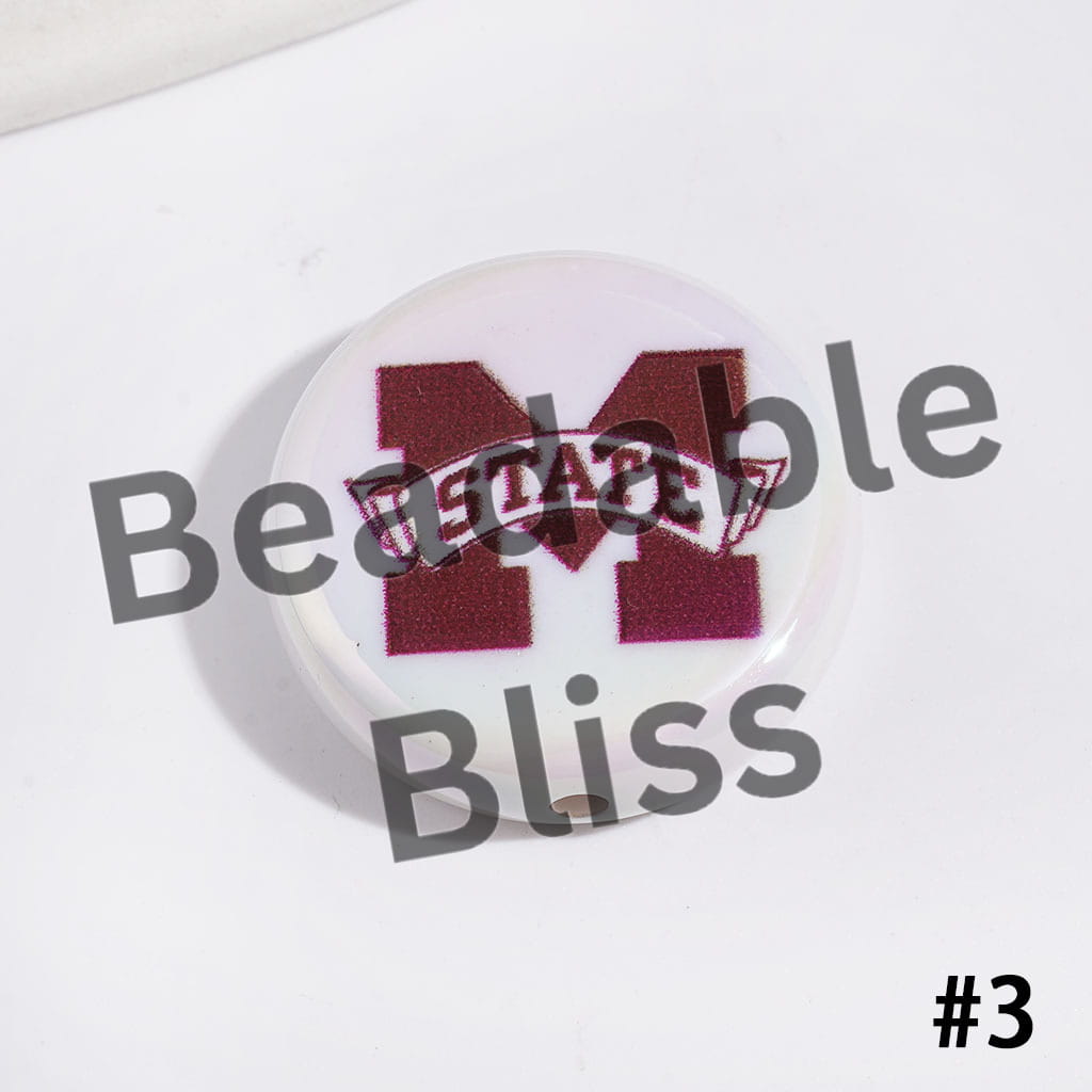 UV-Coated Acrylic Beads with American College Football Team Series, Flat Round Shape, 23MM