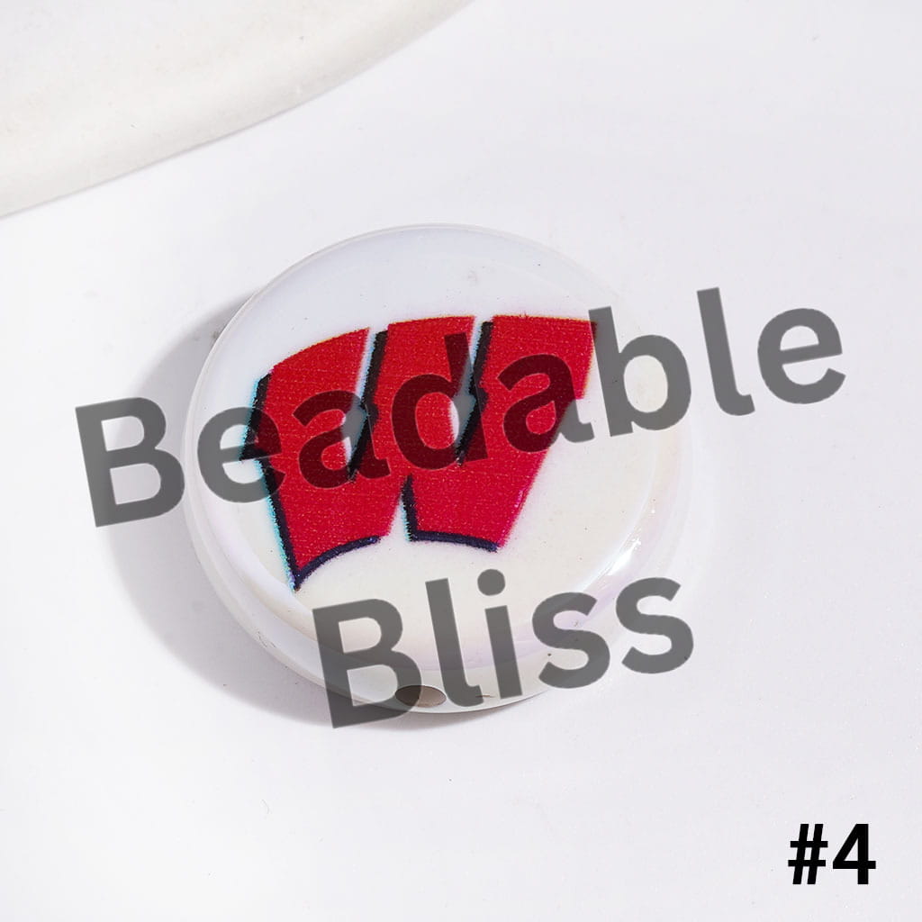 UV-Coated Acrylic Beads with American College Football Team Series, Flat Round Shape, 23MM
