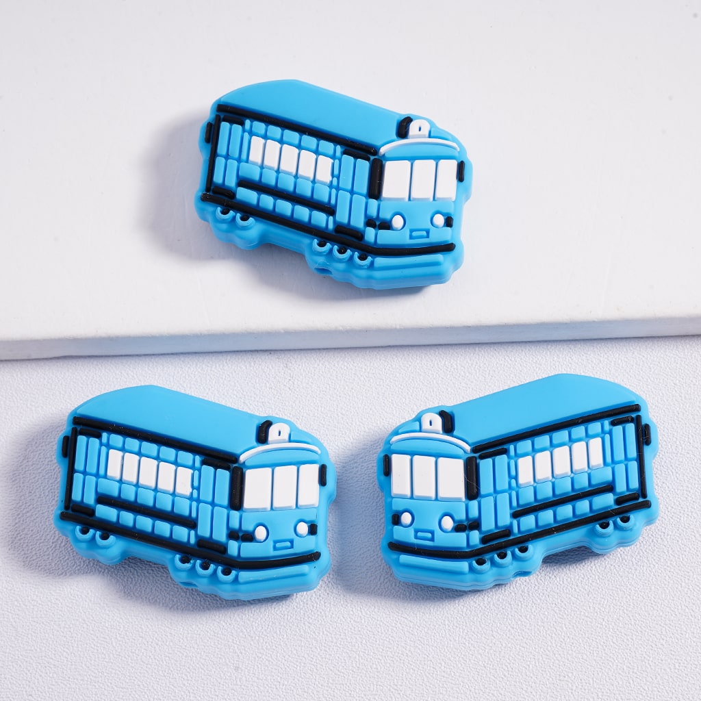 Silicone Focal Beads Mini Cute Bus Train in Solid Color