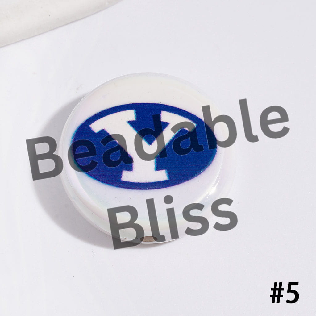UV-Coated Acrylic Beads with American College Football Team Series, Flat Round Shape, 23MM