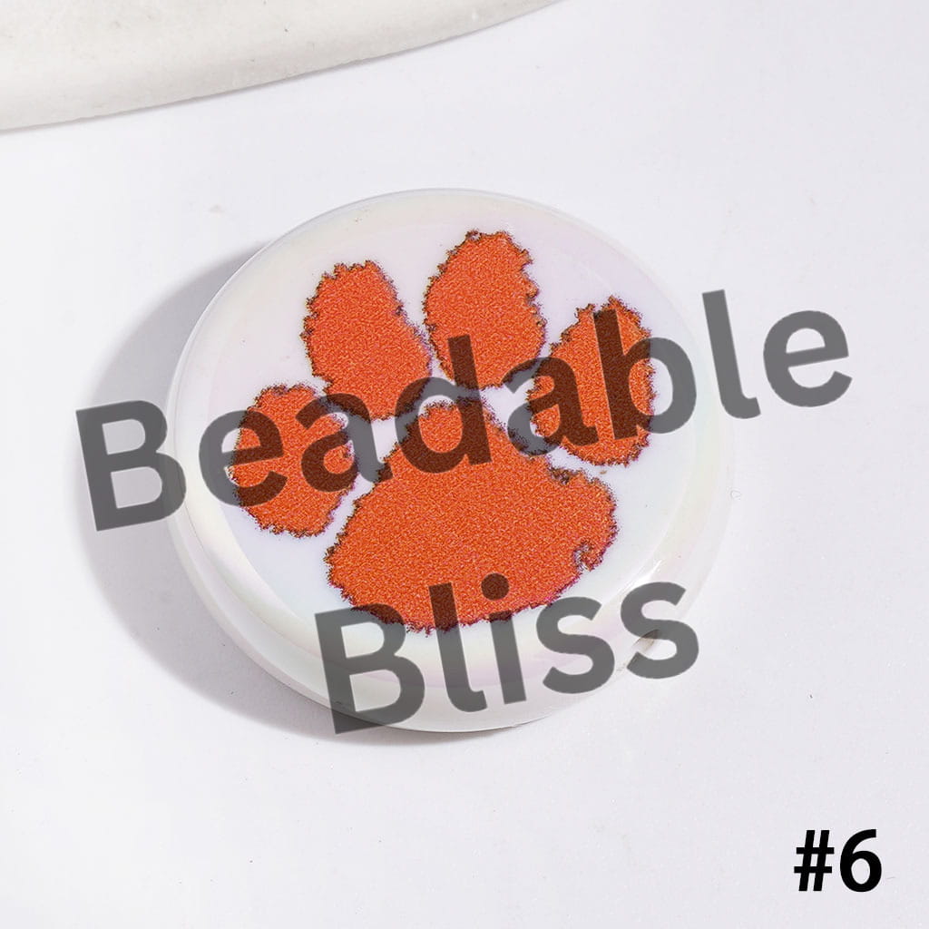 UV-Coated Acrylic Beads with American College Football Team Series, Flat Round Shape, 23MM