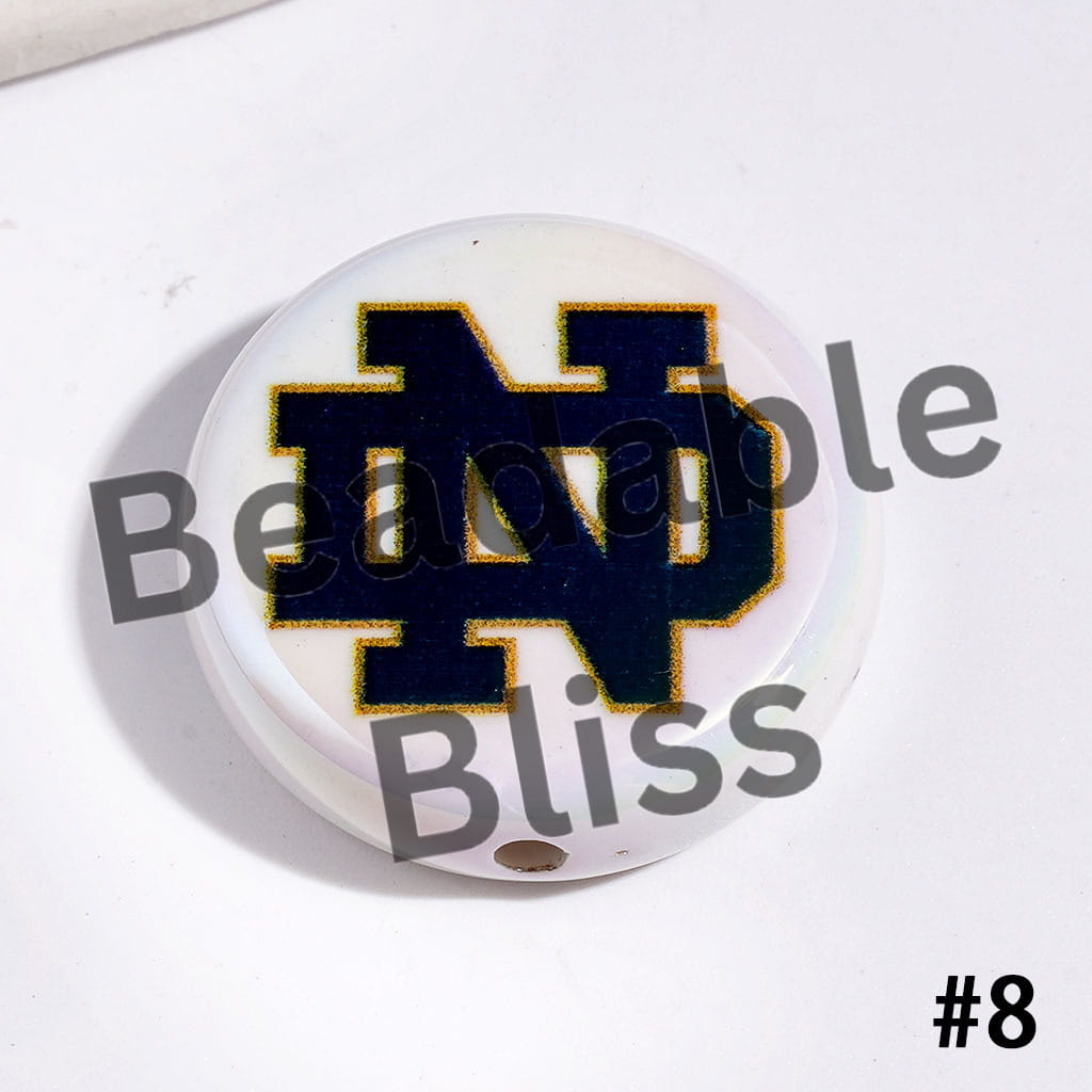 UV-Coated Acrylic Beads with American College Football Team Series, Flat Round Shape, 23MM