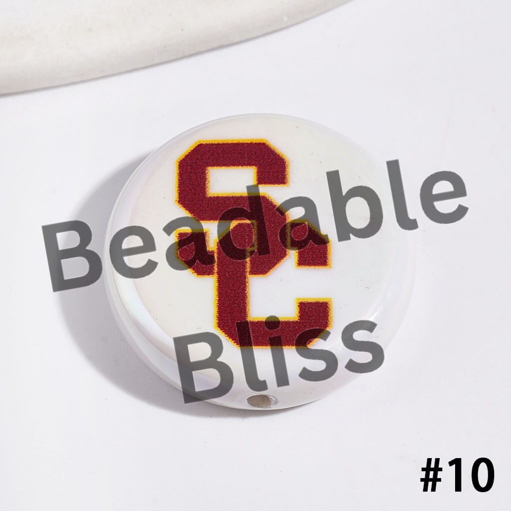 UV-Coated Acrylic Beads with American College Football Team Series, Flat Round Shape, 23MM