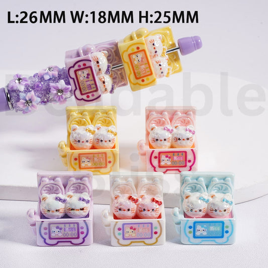 Acrylic Beads UV Coating Cute Hello Kitt Ice Cream Machine 26*18*25MM, Random Mix