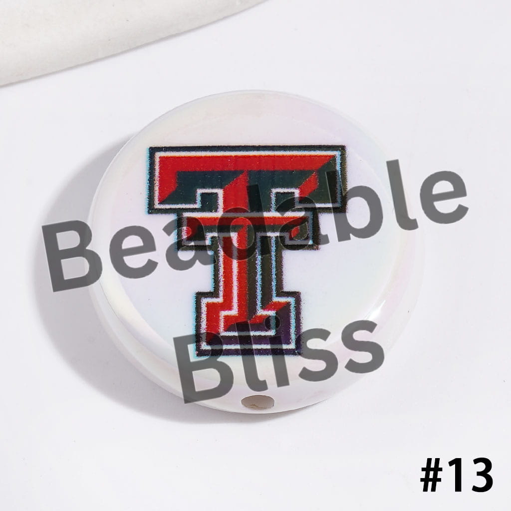 UV-Coated Acrylic Beads with American College Football Team Series, Flat Round Shape, 23MM
