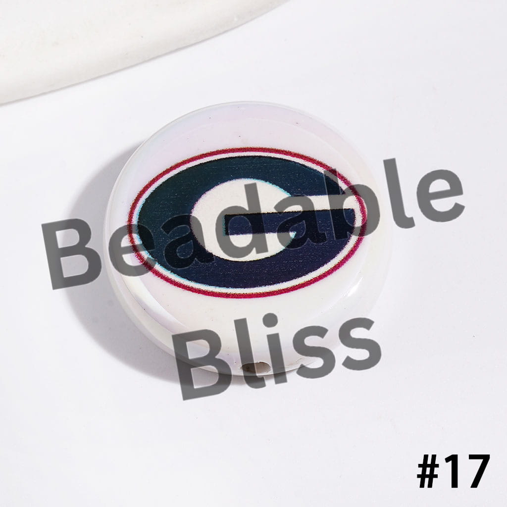 UV-Coated Acrylic Beads with American College Football Team Series, Flat Round Shape, 23MM