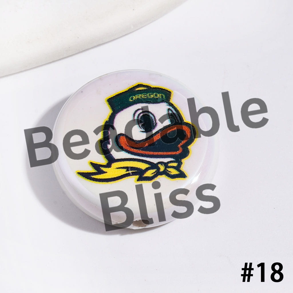 UV-Coated Acrylic Beads with American College Football Team Series, Flat Round Shape, 23MM