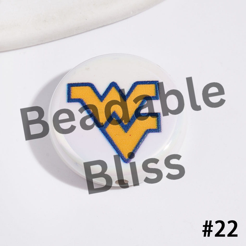 UV-Coated Acrylic Beads with American College Football Team Series, Flat Round Shape, 23MM