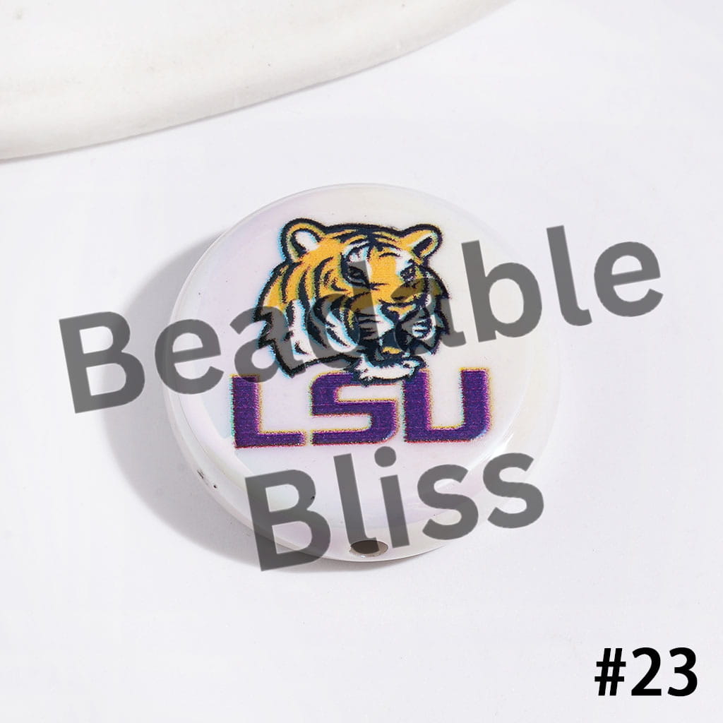UV-Coated Acrylic Beads with American College Football Team Series, Flat Round Shape, 23MM