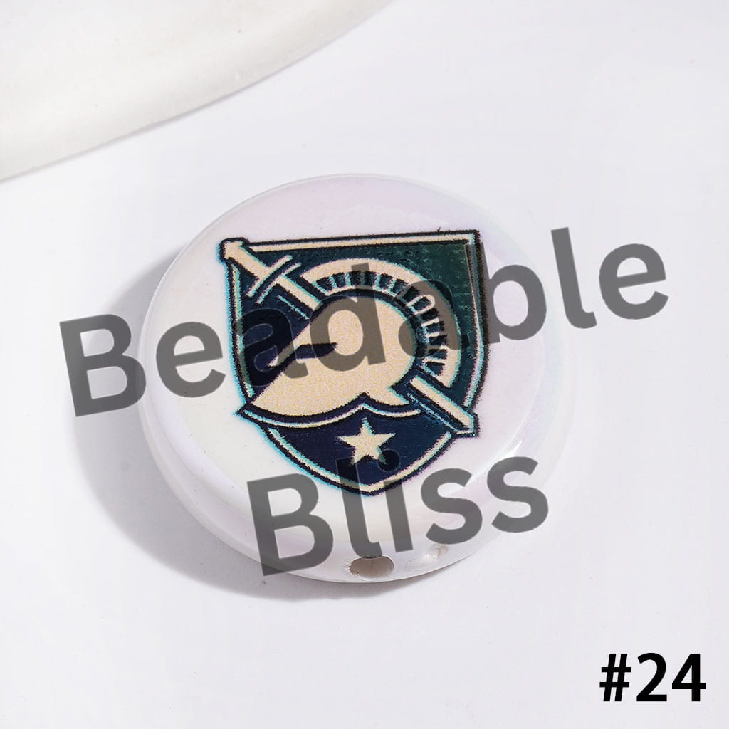 UV-Coated Acrylic Beads with American College Football Team Series, Flat Round Shape, 23MM