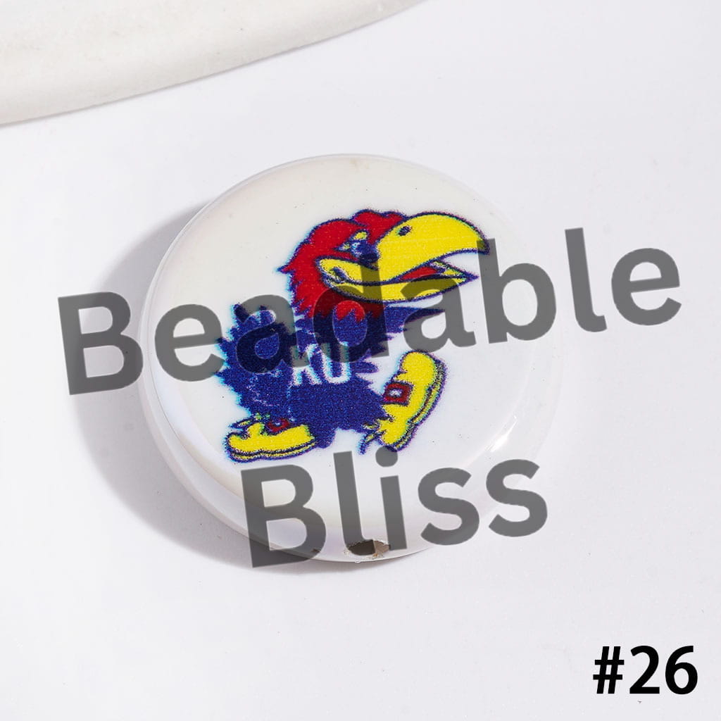 UV-Coated Acrylic Beads with American College Football Team Series, Flat Round Shape, 23MM