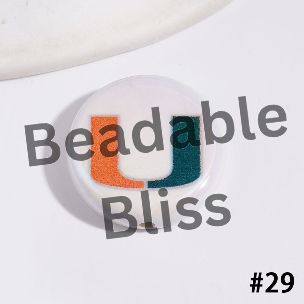 UV-Coated Acrylic Beads with American College Football Team Series, Flat Round Shape, 23MM