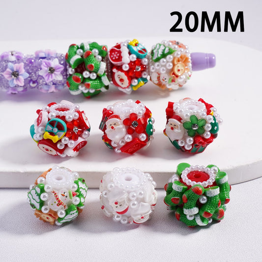 Acrylic Beads Christmas Series Father Christmas Tree Gift Socks Flower Elk Snowman Hat White Pearls Clear Rhinestones 20MM
