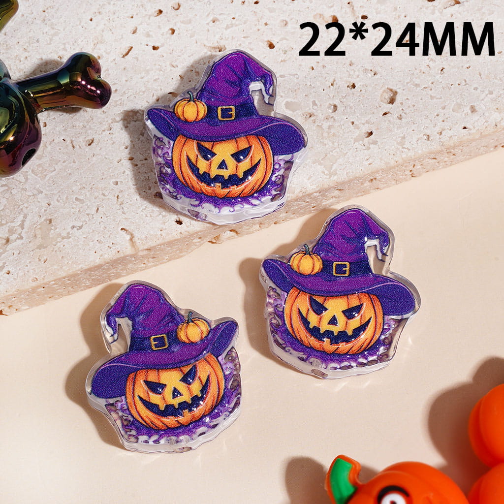 Acrylic Beads Halloween Theme, Semi-Clear, Various Cute and Horror Style