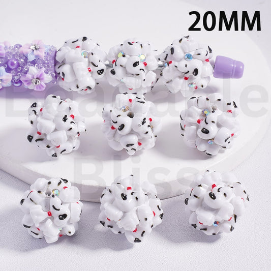 Clay Beads Cute Snoop Peanu AB Rhinestones White 20MM