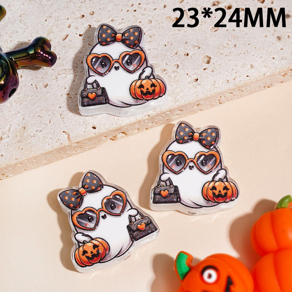 Acrylic Beads Halloween Theme, Semi-Clear, Various Cute and Horror Style