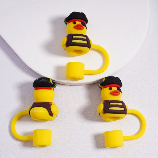 Food Grade Cup Tumbler Silicone Straw Topper  Little Cute Yellow Duckling with Pirate Costume