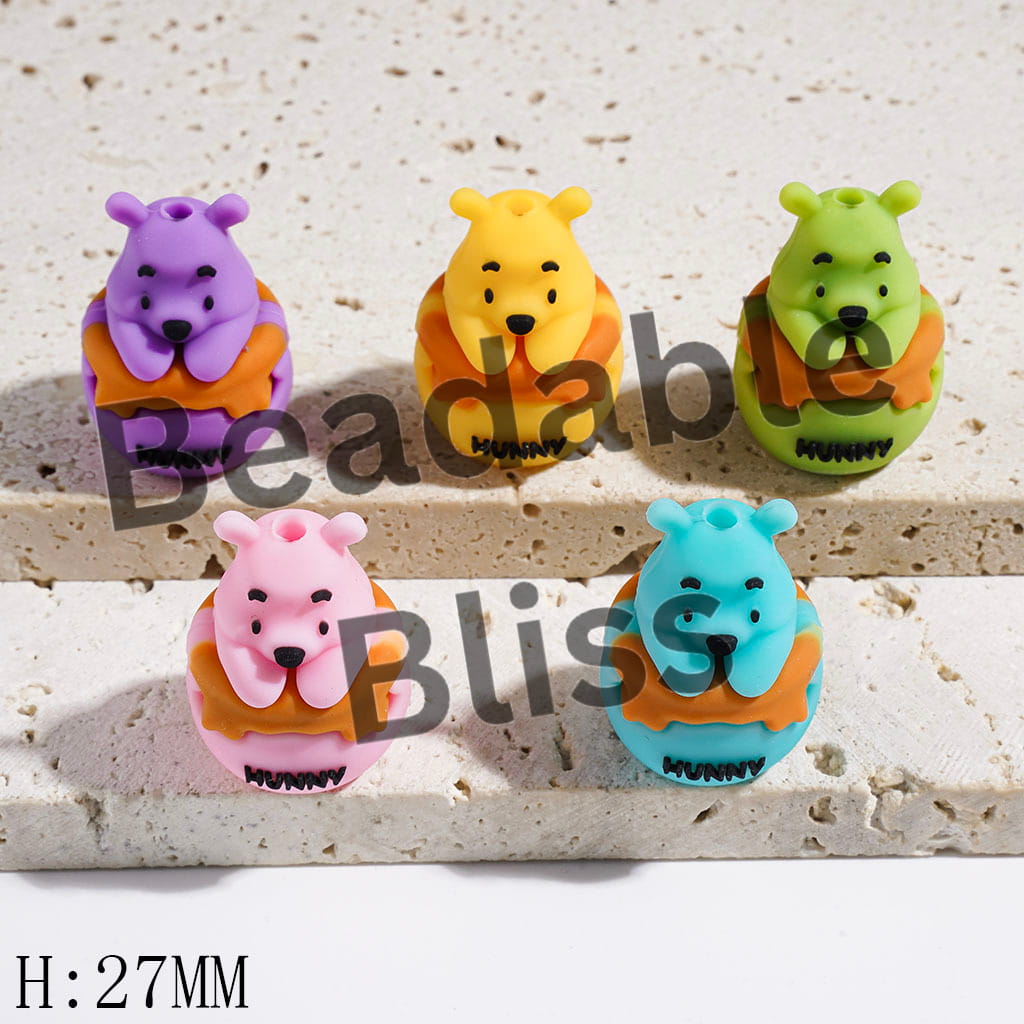 Focal Beads 3D Cute Bear Sitting in Honey Pot, Multi-Color, Height 27MM