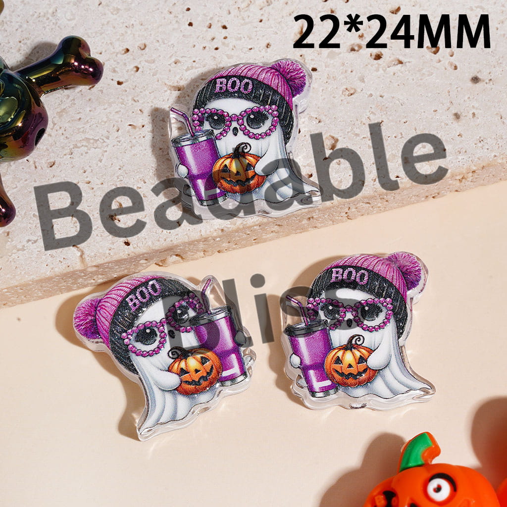 Acrylic Beads Halloween Theme, Semi-Clear, Various Cute and Horror Style
