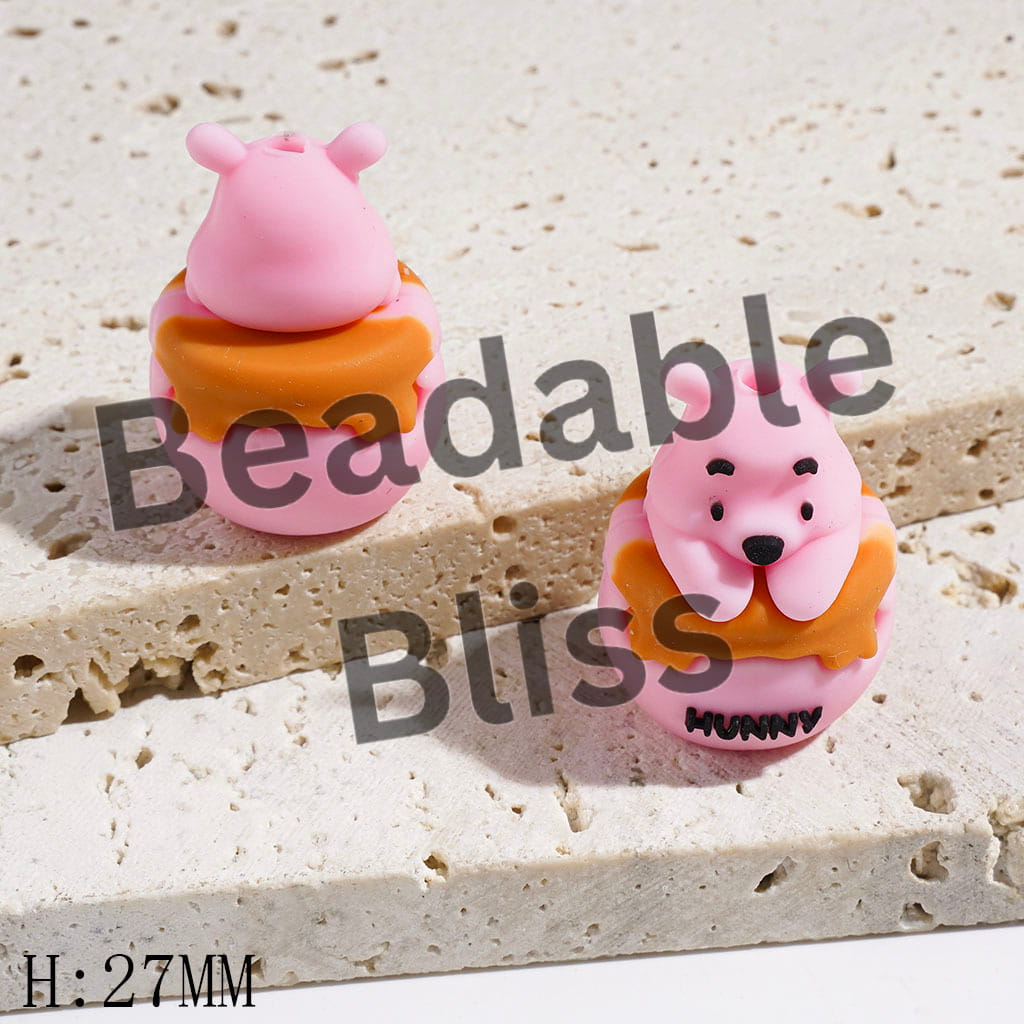 Focal Beads 3D Cute Bear Sitting in Honey Pot, Multi-Color, Height 27MM