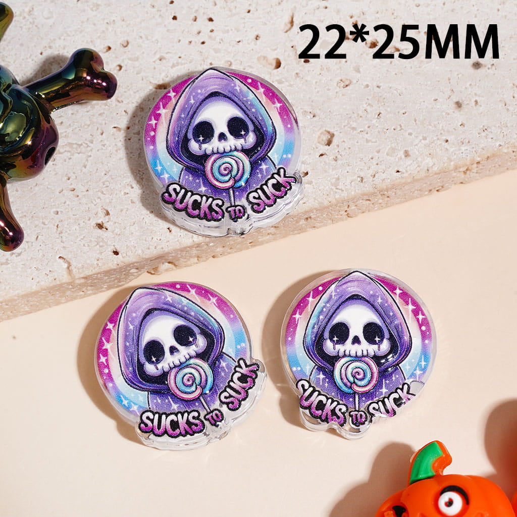 Acrylic Beads Halloween Theme, Semi-Clear, Various Cute and Horror Style
